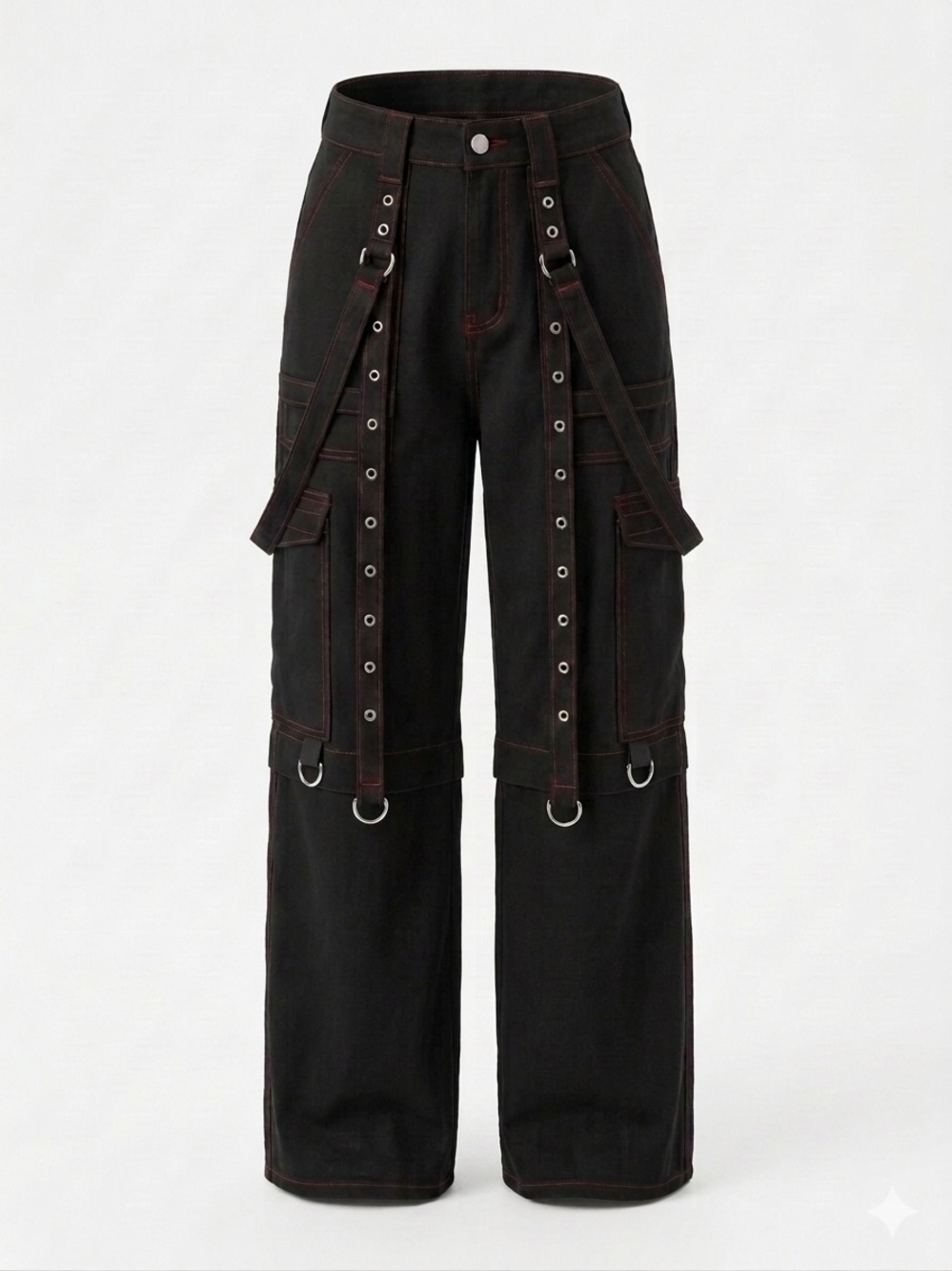 ROMWE Black Pants with Red Contrast Stitching